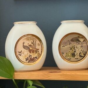 Elegant White and Gold Ceramic Vases